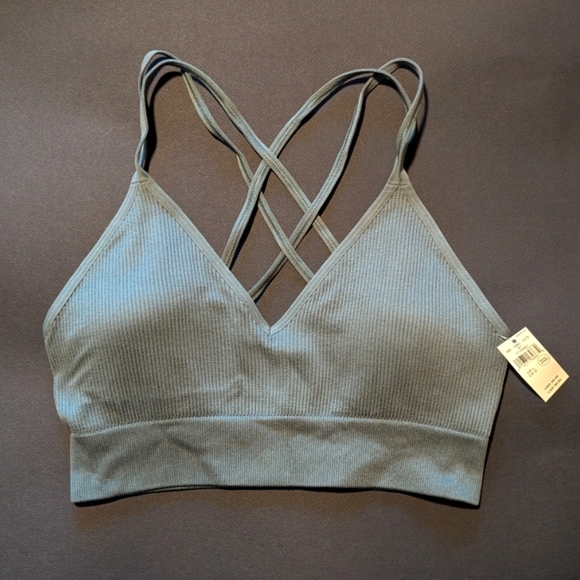 NWT Aerie Seamless Strappy Padded Bralette bra Ribbed Royal Palm Green Large - Picture 2 of 4